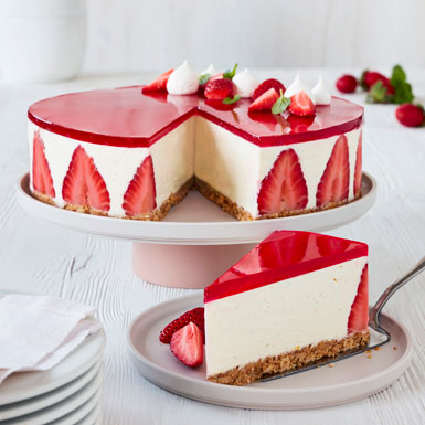 Cheesecake med vanilje og jordbær gelé