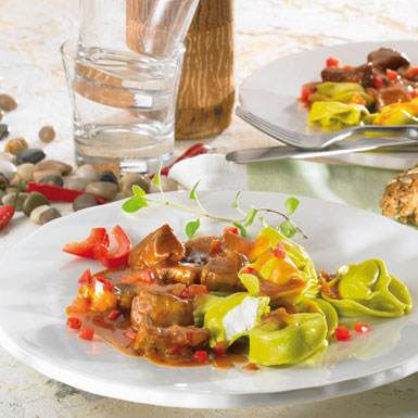 Tortelloni Formaggio med chili-oksekød